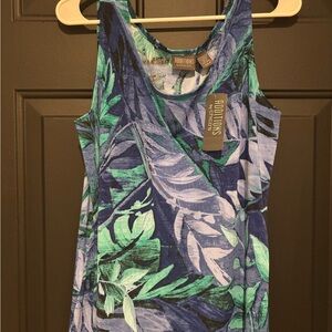NWT Additions by Chico’s XL/Chico’s size3 Blue and Green Leaf Print Women's Top